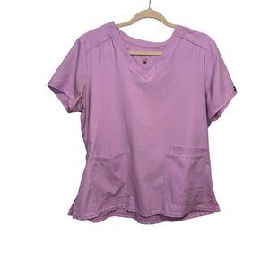 Med Couture Insight Lavender V-Neck Scrub Top L With Pockets Short Sleeve